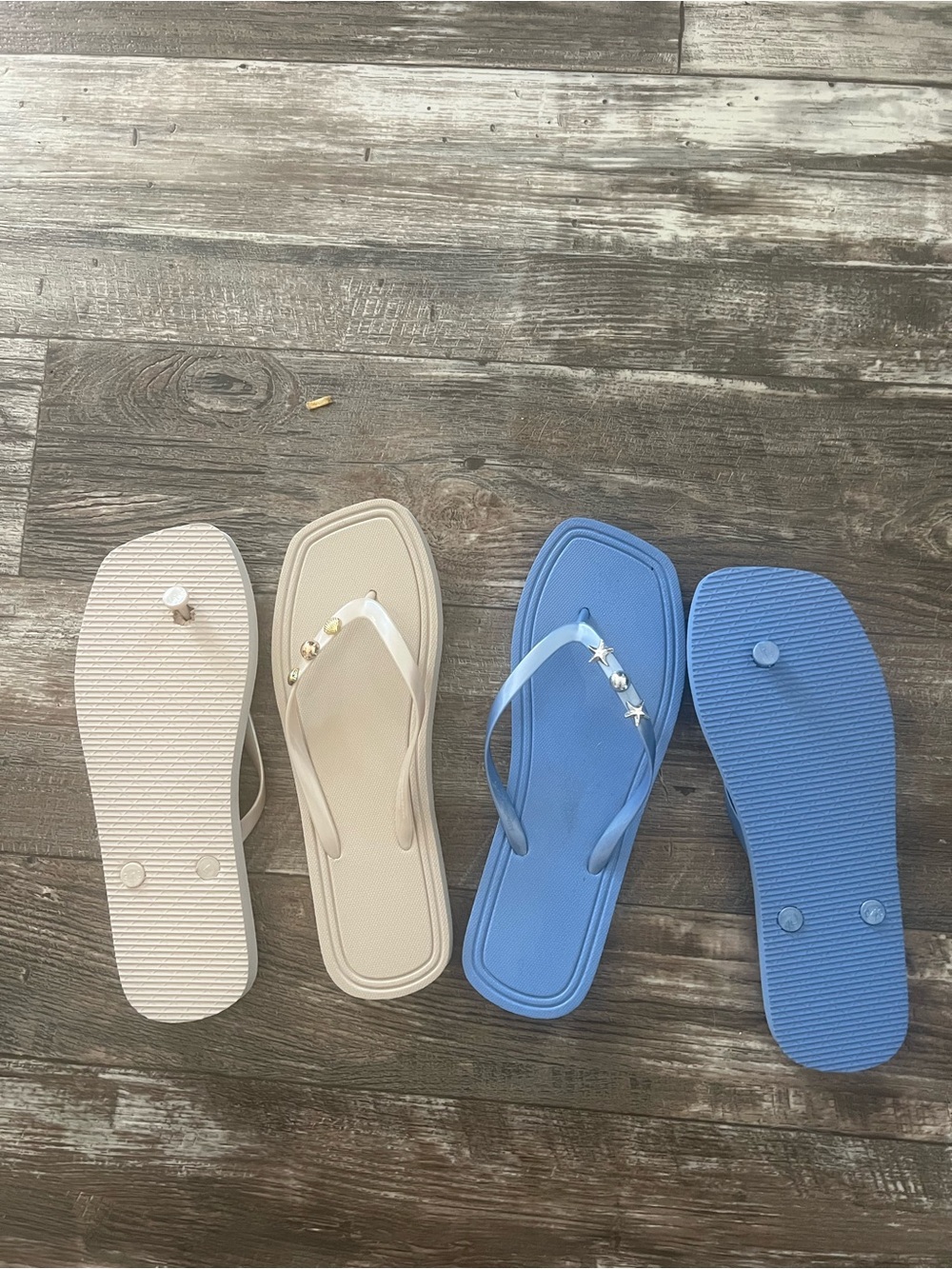 Women's Beige and Blue Flip Flop Sandals